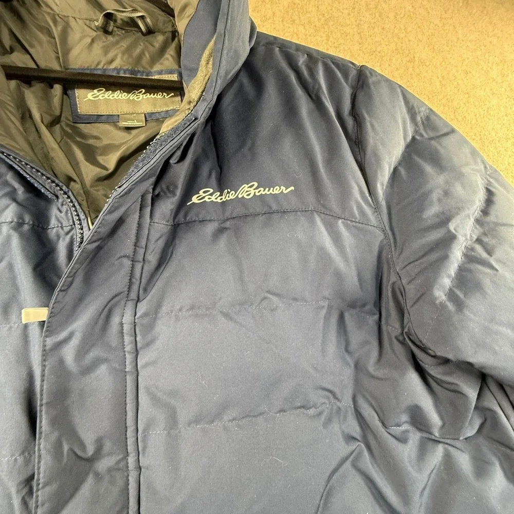 Eddie Bauer Mens Navy Blue Hooded Puffer Jacket‎ Quilted Insulated Coat Large